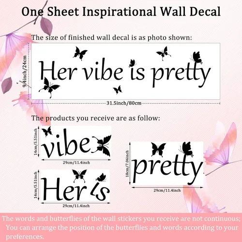 Miniatura 2 de Her Vibe is Pretty - Calcomanía para pared, diseño de mariposas vívidas, citas inspiradoras, positivas, para mujer, oficina, 31.5 x 9.4 pulgadas