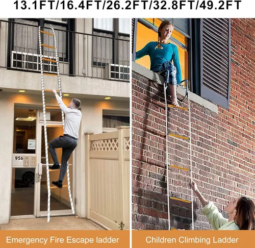 Miniatura 6 de Escalera de Cuerda, Escaleras de Escape de Emergencia contra Incendios de 49 Pies Resistentes a las Llamas, Escalera de Cuerda de Seguridad