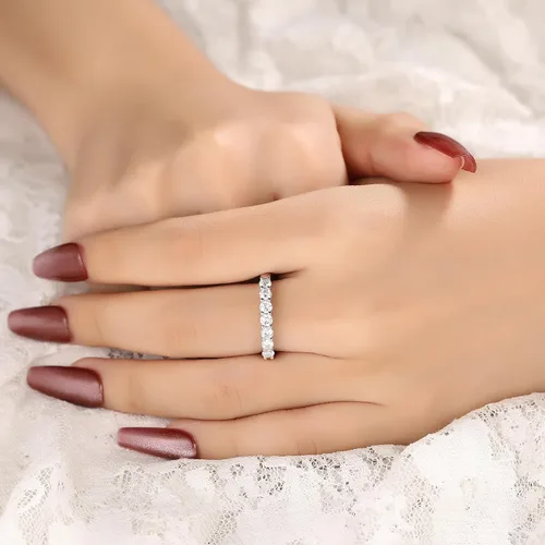 Miniatura 5 de IRROYA Anillos de boda de moissanita genuina para mujer, 7 piedras, corte redondo, 0.70 quilates, anillos de boda de moissanita para mujer, chapados