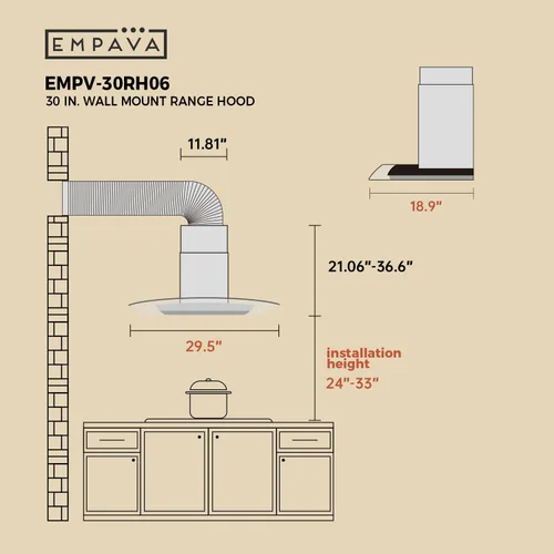 Miniatura 8 de Empava Campana extractora de montaje en pared de 30 pulgadas, ventilación de escape de estufa de cocina con conductos/sin conductos