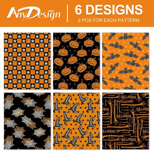 Miniatura 3 de AnyDesign 12 hojas de papel de regalo de Halloween, no se enrolla, diseño de calabaza, murciélago, telaraña, sombrero de bruja, papel de arte, papel