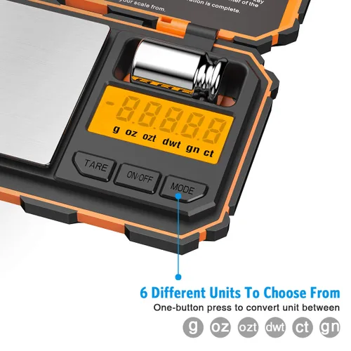 Miniatura 3 de AMIR Báscula digital de bolsillo, escala de gramo 7.05 oz/0.00 oz, 6 unidades de conversión inteligente con función de calibración y tara, pantalla