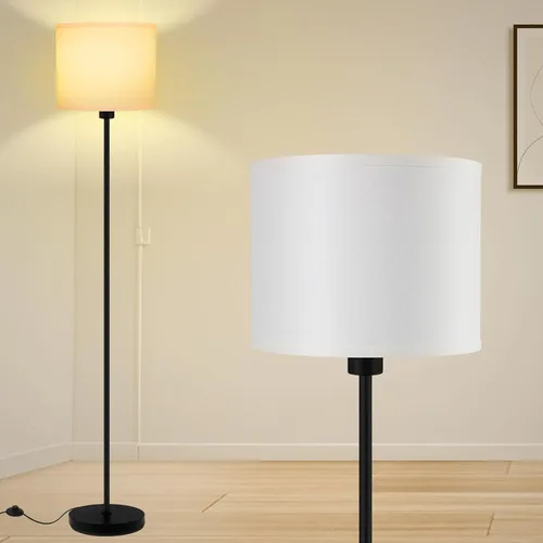 Miniatura 18 de Lámparas de pie doradas para sala de estar, lámpara de pie moderna, pantallas blancas, interruptor de pie, lámparas de poste simple lámpara alta