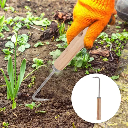 Miniatura 2 de YARNOW Gancho de una sola garra, removedor de raíces de acero al manganeso con mango de madera, herramienta de deshierbe de jardín para excavar
