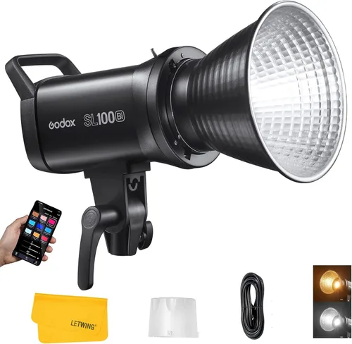 Godox SL100Bi - Luz de video LED bicolor de 100 W, montaje Bowens, 32100Lux@1M, iluminación continua LED con 11 efectos FX, 2800K-6500K TLCI97+,