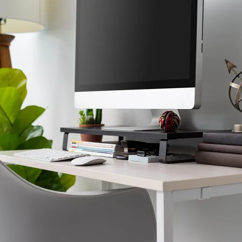 Miniatura 6 de IRIS USA Soporte organizador de monitor de PC moderno multiusos de 1 nivel con patas de metal, elevador ergonómico de escritorio y encimera