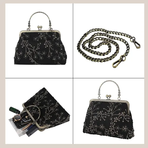 Miniatura 24 de Bolso floral con asa superior, bolso de noche Kiss Lock para mujer, bolso vintage