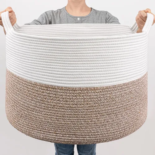 Miniatura 10 de Goodpick Cesta de manta de 65 litros, 19.7 x 12.6 pulgadas, cesta de cuerda de algodón, para sala de estar, organizadores de juguetes