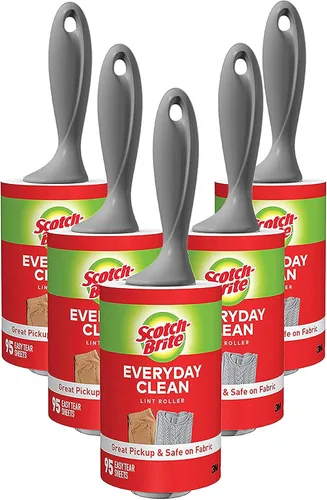 Scotch-Brite Paquete económico de rodillos para pelusas, funciona muy bien en pelo de mascotas, 5 rodillos, 95 hojas por rodillo, 475 hojas en total