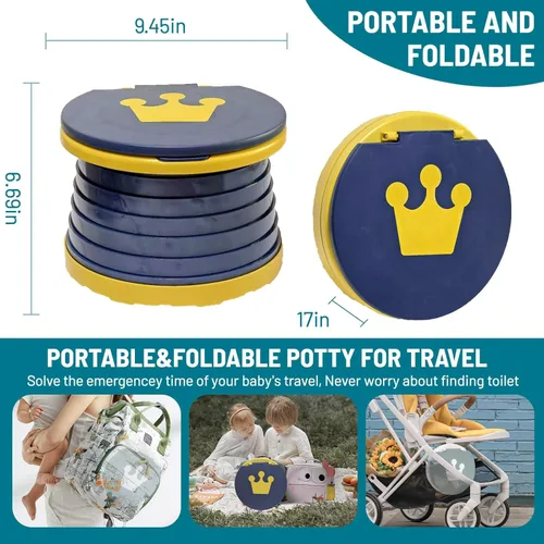 Miniatura 2 de Asiento portátil y plegable para niños pequeños, asiento de inodoro de entrenamiento de emergencia para automóvil, campamento, al aire libre, Azul