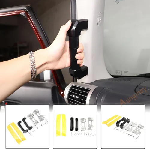 Miniatura 6 de Kit de repuesto de mango de agarre de pilar A para automóvil compatible con Toyot@ FJ Cruiser 2007-2021, mango de aleación de aluminio para Negro