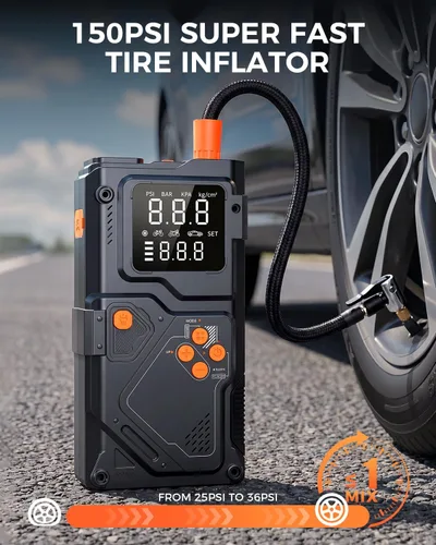 Miniatura 3 de Arrancador de salto con compresor de aire, batería portátil de 12 V con inflador de neumáticos de 150 PSI, banco de energía de emergencia