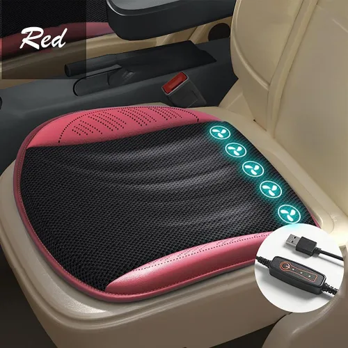 Miniatura 10 de Protector de cojín de asiento de automóvil refrigerado, transpirable, con 5 ventiladores, cable USB para asiento de automóvil, silla de oficina