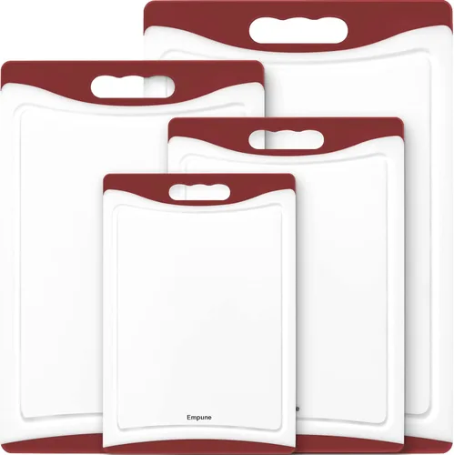Miniatura 9 de Tablas de cortar extra grandes, de plástico para cocina (juego de 4) Tabla de cortar para lavavajillas con ranuras para jugos, asas de fácil agarre