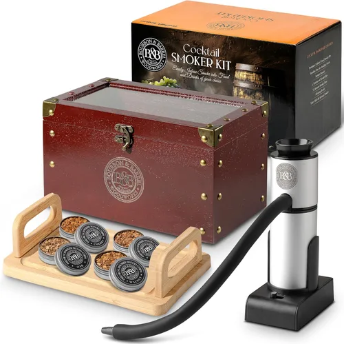 BOURBON&BARREL Kit de ahumador de cóctel | Fabricado con madera de nogal | Kit de ahumador de whisky con ahumador instantáneo, caja de ahumar,