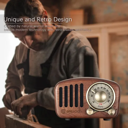 Miniatura 7 de Altavoz Bluetooth retro, radio FM Radio-Greadio vintage con estilo clásico antiguo, fuerte mejora de graves, volumen fuerte, conexión inalámbrica