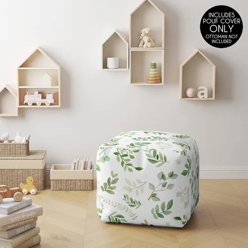 Miniatura 2 de Sweet Jojo Designs Funda para puf otomano con hojas florales de color verde bohemio para niño y niña, sin relleno, reposapiés, cubo cuadrado