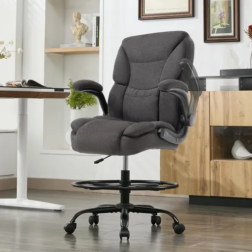 Miniatura 10 de Silla de Dibujo de 500 LBS, Silla de Escritorio de Pie Más Segura con Respaldo Alto, Silla de Oficina Alta Ejecutiva con Reposabrazos Abatibles