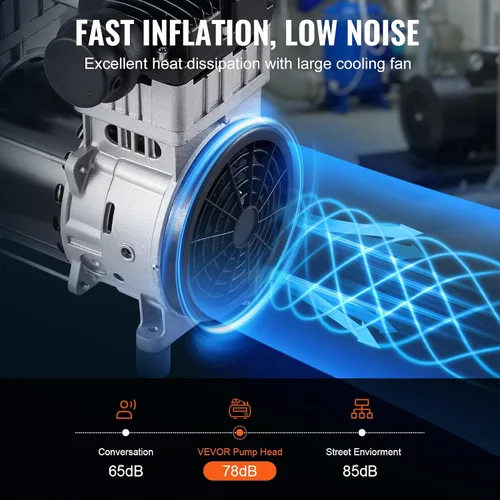 Miniatura 3 de Motor de compresor de aire VEVOR, compresor de bomba de aire libre de aceite de 2HP 5.2CFM @ 90PSI y presión máxima de 145PSI, motor de compresor