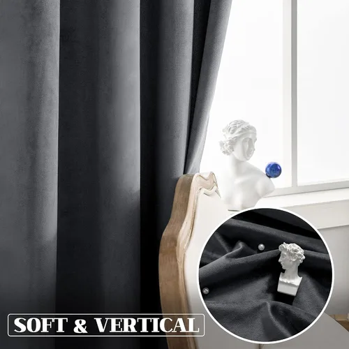Miniatura 5 de VANASEE Cortinas de terciopelo gris oscuro para dormitorio, 63 pulgadas de largo, cortinas opacas para oscurecer la habitación, cortinas