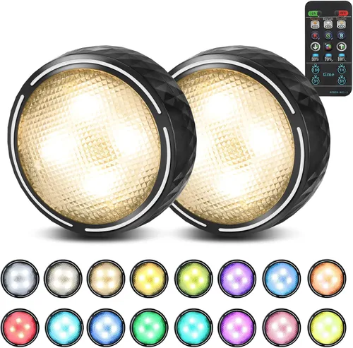 Onumii - Luces de disco operadas por pilas con control remoto LED, iluminación inalámbrica debajo del gabinete, luces adhesivas que cambian de color