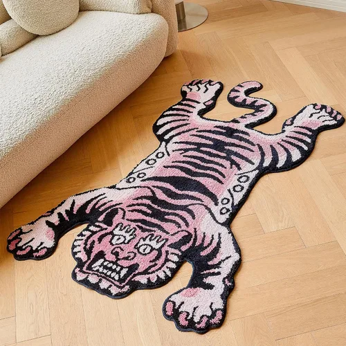 Miniatura 12 de Alfombra de área de tigre tibetano de 5 x 3.3 pies con mechones de pelo alto XLarge para interiores lavable a máquina con respaldo antideslizante