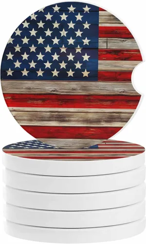 Miniatura 20 de Portavasos retro con la bandera estadounidense para mujeres/hombres, paquete de 4 posavasos absorbentes de cerámica para bebidas, juego de posavasos