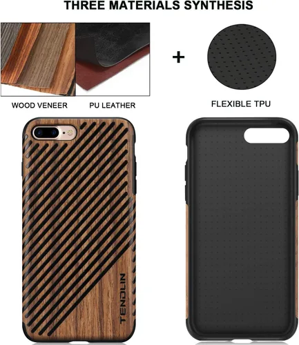 Miniatura 2 de TENDLIN Funda para iPhone 8 Plus/iPhone 7 Plus con grano de madera exterior suave TPU silicona híbrida funda delgada para iPhone 7 Plus y iPhone 8