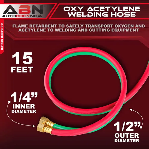 Miniatura 2 de ABN Manguera de oxiacetileno, 15 pies x 1/4 pulgadas - B Fitting Twin Cutting Torch Hose para soldadura