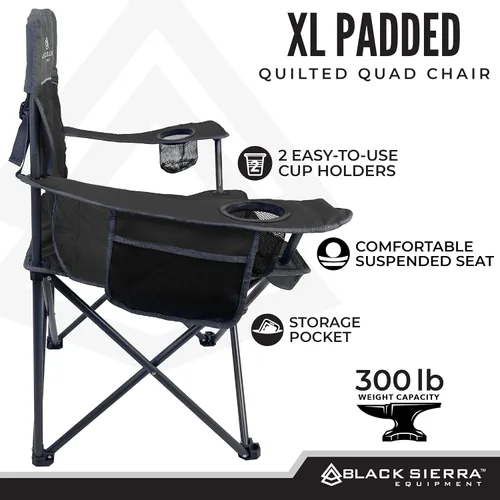 Miniatura 8 de Black Sierra - Silla de camping acolchada acolchada, asiento de descanso de gran tamaño resistente para exteriores soporta 300 libras, portátil