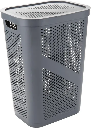 Miniatura 6 de Mind Reader - Canasta de lavandería delgada con tapa, cesta de ropa de 60L, plástico ventilado, color gris