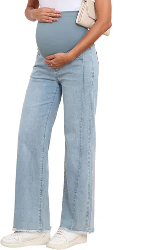 BLENCOT Jeans de maternidad para mujer, pierna recta, elásticos, rasgados, para embarazo, jeans de novio