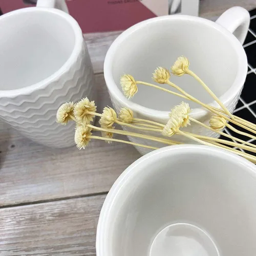 Miniatura 6 de Schliersee Juego de 6 tazas de café de cerámica blanca de 12 onzas, elegantes tazas de café en relieve para café, té, leche, cacao, cereales Tazas