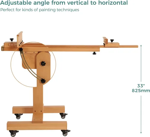 Miniatura 3 de VISWIN Caballete de estudio resistente, soporta lienzo de hasta 71 pulgadas, se inclina plano y móvil, soporte grande ajustable de madera de haya