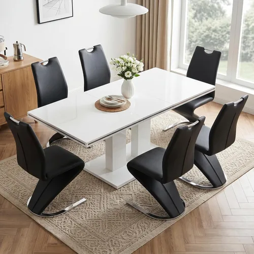 Miniatura 12 de HIPIHOM Mesa de comedor moderna de 46 pulgadas, mesa de cocina rectangular con acabado de roble, mesa de comedor compacta para 4, construcción