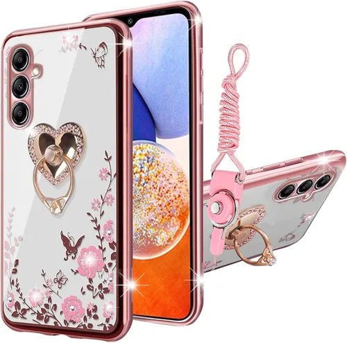 Miniatura 9 de Funda para Samsung A14 0.18 oz, Galaxy A14 0.18 oz Case para mujer con purpurina de cristal suave TPU transparente de lujo Bling linda funda
