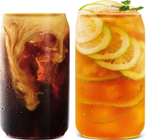 BaveL Vasos de cerveza grandes, vasos de cerveza con forma de lata de 20 onzas, juego de 2, vasos de cerveza de forma elegante es el regalo ideal,
