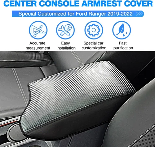 Miniatura 2 de Autorder Funda de consola central para Ford Ranger 2019-2023, accesorios para reposabrazos, funda de fibra de carbono, almohadilla de consola