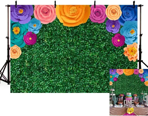MEHOFOND Fiesta temática de verano de 8 x 6 pies con hojas verdes, telón de fondo para fotos, Cinco de Mayo, festival floral colorido mexicano,