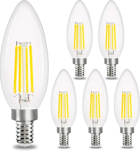 Miniatura 20 de comzler Bombilla LED E12 para candelabro regulable, bombilla de lámpara de araña 2700K blanco cálido, equivalente a 40W, bombillas tipo B