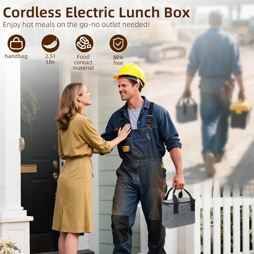 Miniatura 4 de Fiambrera eléctrica inalámbrica para adultos, lonchera calentada con batería de 20000 mAh con calentamiento automático, calentador de alimentos