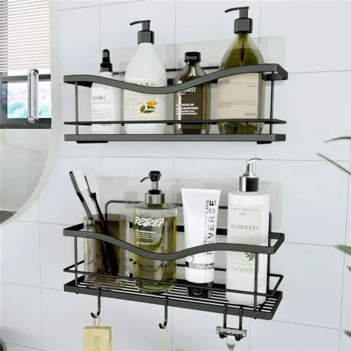 Miniatura 11 de KINCMAX Organizador de ducha – Estante de ducha de pared autoadhesivo – Soporte de champú de baño de acero inoxidable y estante de almacenamiento
