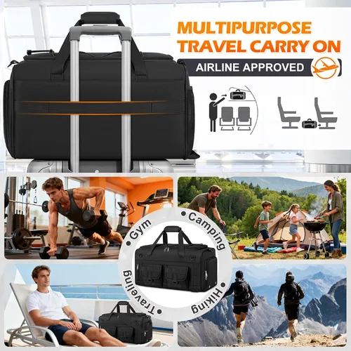 Miniatura 8 de RAINSMORE Bolsa de gimnasio para hombres, 45L grande 3 en 1, bolsa deportiva con compartimento para zapatos y bolsillo húmedo, resistente al agua