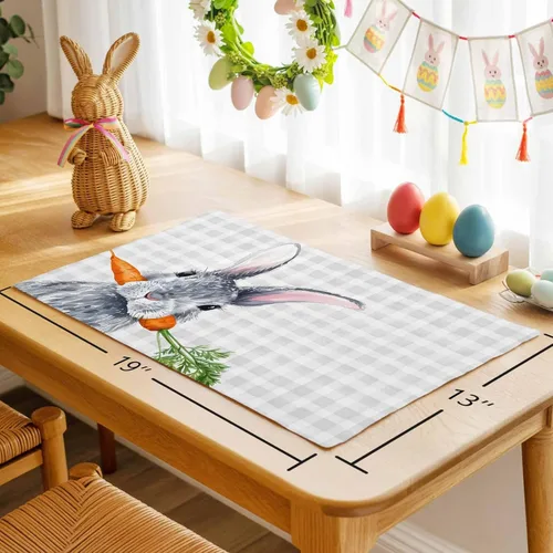 Miniatura 6 de Easter Placemats Funny Rabbit Carrots Place Mats for Dining Room Dinner Table Leaves Retro Washable Table Mats Spring Easter Day Kitchen Decorations