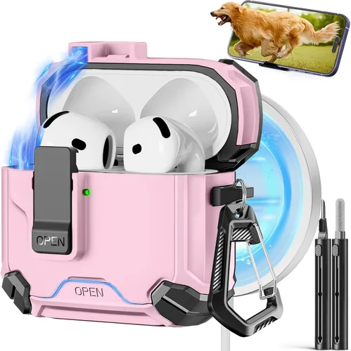 Miniatura 42 de Pohgelan - Funda compatible con AirPods Pro 2ª/1ª (azul) Cerradura magnética automática con kit de limpieza, compatible con Magsafe