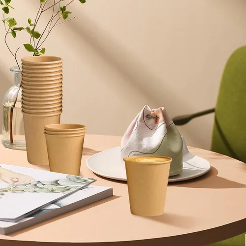 Miniatura 5 de Clawsoff Paquete de 400 vasos de papel de 8 onzas, vasos de café de papel kraft desechables, vasos de papel sin blanquear para fiestas de bebidas