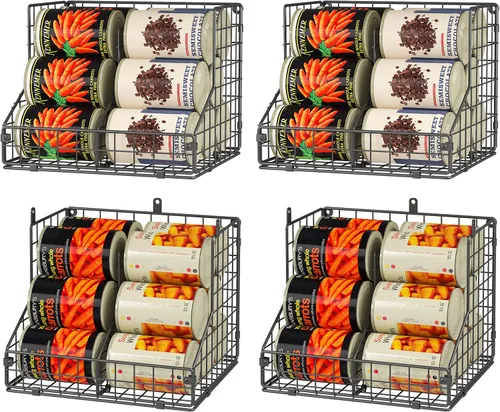 Miniatura 10 de JKsmart Paquete de 2 organizadores apilables de latas para almacenamiento de despensa, dispensadores de latas con 4 divisores ajustables, cesta
