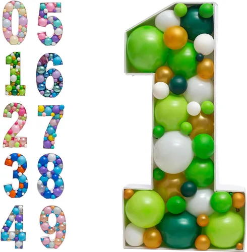 JoyBox Design - Marco de número 1 para rellenar con un mosaico de globos, para iluminar marquesina, kit de tablero de espuma precortado extragrande,