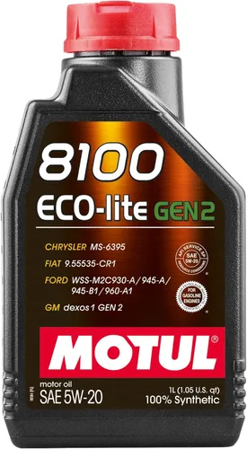 Motul 8100 ECO-lite Gen2 5W-20 Aceite de motor sintético completo con fórmula avanzada de baja fricción – API SP y dexos1 Gen2 aprobado para