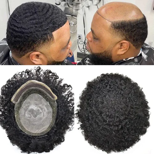 Unidad rizada afro para hombres negros, afroamericano brasileño tupé para hombres, piezas de cabello para hombre, sistema de reemplazo de tupé de